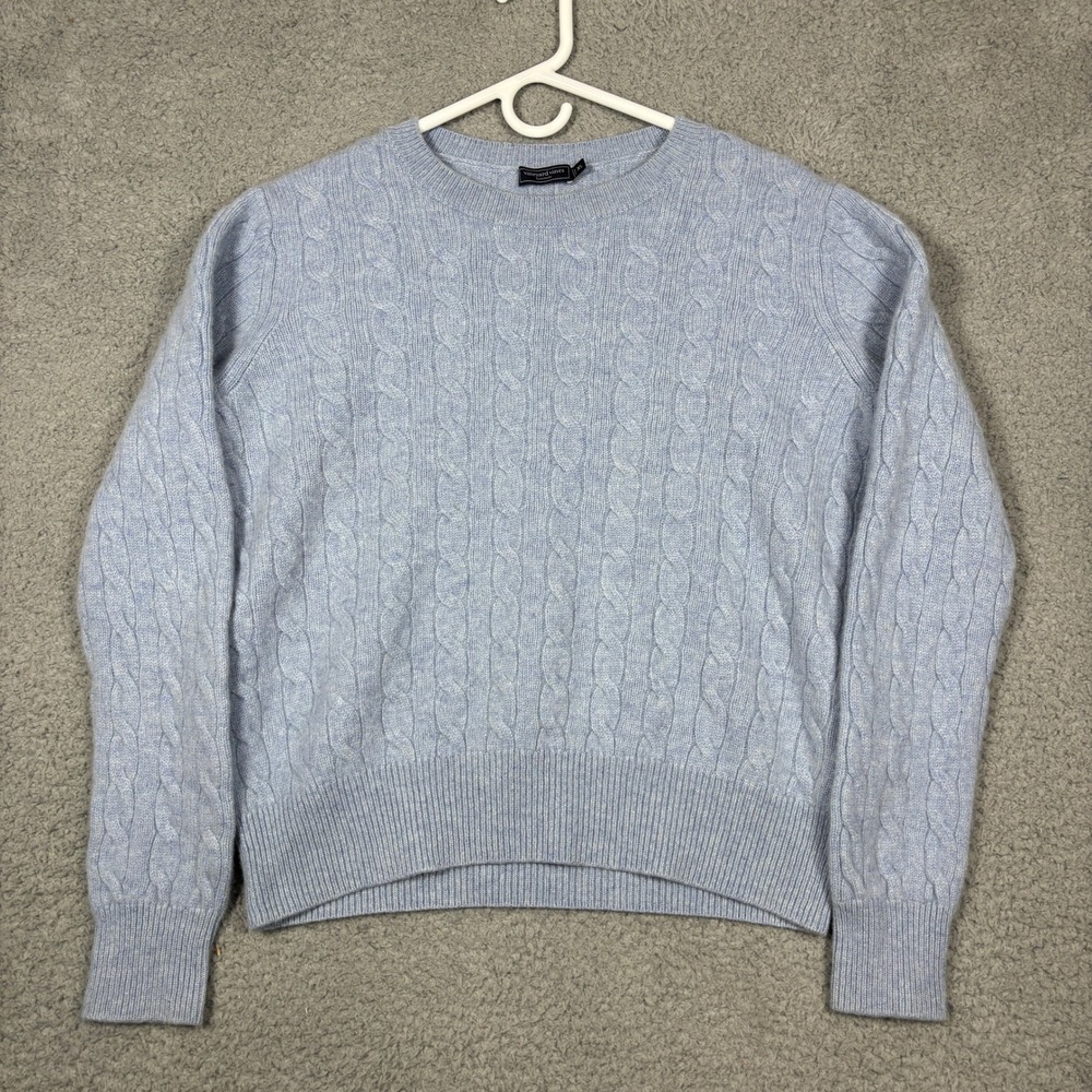Vineyard Vines Sweater Womens XL Blue 100% Cashmere Cable Knit Crew Neck Top